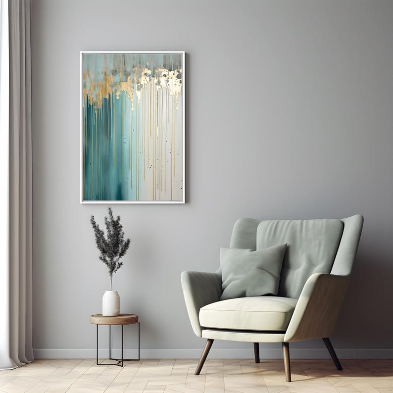Teal & Gold Abstract Painting: Modern Minimalist Art Print - Etsy