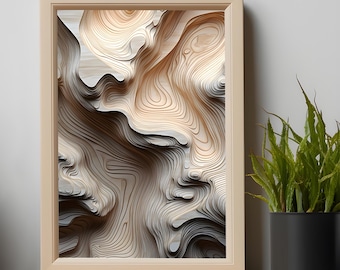 Topographic Wooden Abstract Art Print: Mid-Century Modern Nordic Decor