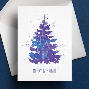 Carte de Noël sapin violet, carte de Noël aquarelle, lot de 1, 4, 12, 24