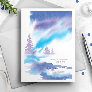 Carte de vœux aquarelle Winter Wonderland, carte de Noël festive colorée lumineuse, lot de 1, 4, 12, 24