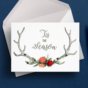 Carte de Noël en bois de cerf, carte de voeux rustique pour les fêtes, lot de 1, 4, 12, 24