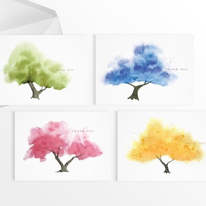 Ensemble de cartes de voeux multicolores avec arbre aquarelle, ensemble de cartes de remerciement, lot de 4, 12, 24 cartes