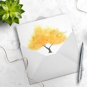 Watercolor Yellow Tree Thank You Card, Personalize Greeting Card Set, Pack of 1, 4, 12, 24 cards image 3