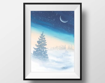 Celestial Winter Watercolor Art Print