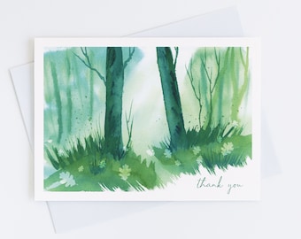 Watercolor Woodland Thank You Card, Forest Greeting Card Set, Pack of 1, 4, 12, 24 cards