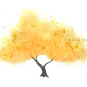 Watercolor Yellow Tree Thank You Card, Personalize Greeting Card Set, Pack of 1, 4, 12, 24 cards image 4