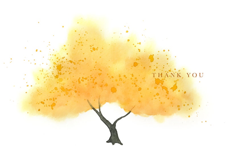 Watercolor Yellow Tree Thank You Card, Personalize Greeting Card Set, Pack of 1, 4, 12, 24 cards image 4