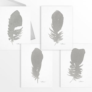 Carte de sympathie grise plume aquarelle, carte mémoire affectueuse, lot de 1, 4, 12, 24 cartes de remerciement