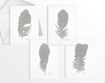 Watercolor Feather Greeting Card Set, Personalize Thank You Card Set, Pack of 1, 4, 12, 24 cards