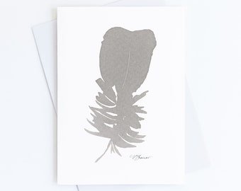 Watercolor Feather Greeting Card, Personalize Thank You Card Set, Pack of 1, 4, 12, 24 cards