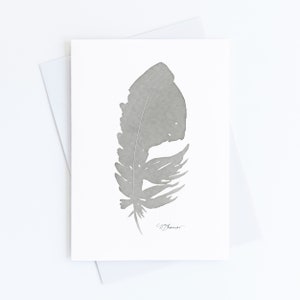 Carte de sympathie grise plume aquarelle, carte mémoire affectueuse, lot de 1, 4, 12, 24 cartes de remerciement