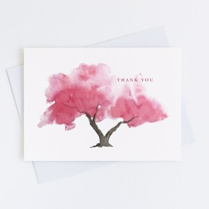 Carte de remerciement aquarelle arbre rose, lot de 1, 4, 12, 24 cartes