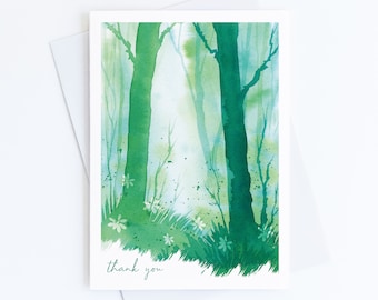 Watercolor Greeting Card, Custom Card, Thank You Card, Woodland Art, Pack of 1, 4, 12, or 24