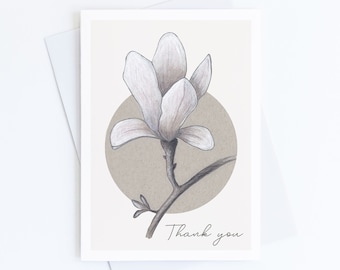 Magnolia Thank You Card, Customizable Greeting Card, Pack of 1, 4, 12, 24 cards