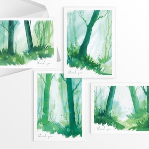 Lot de cartes de remerciement aquarelle forêt, lot de cartes de voeux forêt, lot de 4, 12, 24 cartes