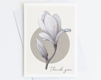 Magnolia Greeting Card, Thank You Card, Customizable Card, Pack of 1, 4, 12, 24 cards