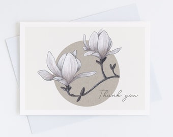 Magnolia Thank You Card, Customizable Greeting Card, Pack of 1, 4, 12, 24 cards