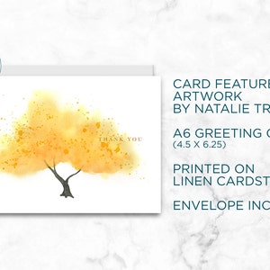 Watercolor Yellow Tree Thank You Card, Personalize Greeting Card Set, Pack of 1, 4, 12, 24 cards image 5