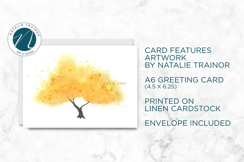 Watercolor Yellow Tree Thank You Card, Personalize Greeting Card Set, Pack of 1, 4, 12, 24 cards image 5