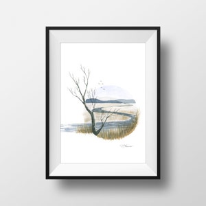 Impression d'art paysage prairie aquarelle, art mural nature, impression sans cadre, 5 x 7, 8 x 10
