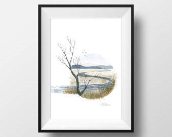 Watercolor Prairie Landscape Art Print, Unframed Print, 5x7, 8x10