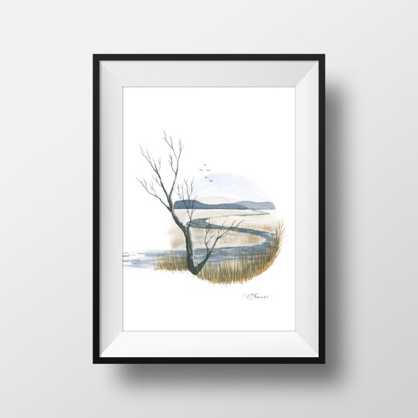 Watercolor Prairie Landscape Art Print, Unframed Print, 5x7, 8x10