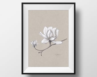 Magnolia Art Print, Vertical Art Print, Unframed Art Print, 5x7in, 8x10in