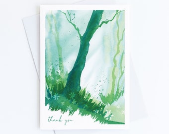 Watercolor Woodland Thank You Card, Forest Greeting Card Set, Pack of 1, 4, 12, 24 cards