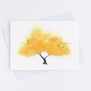 Carte de remerciement aquarelle arbre jaune, lot de 1, 4, 12, 24 cartes