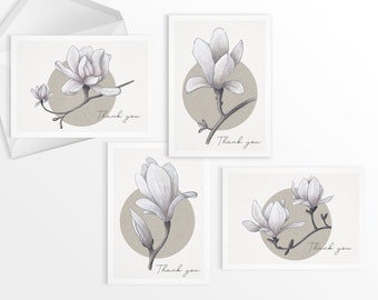 Magnolia Thank You Card Set, Magnolia Greeting Cards, Customizable Cards, Pack of 4, 12, 24 cards