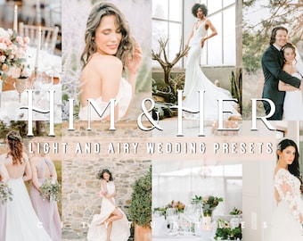 Light and Airy Wedding HIM & HER Fine Art Couples Lightroom Presets Pack for Desktop and Mobile - One Click Photographer Editing Tools