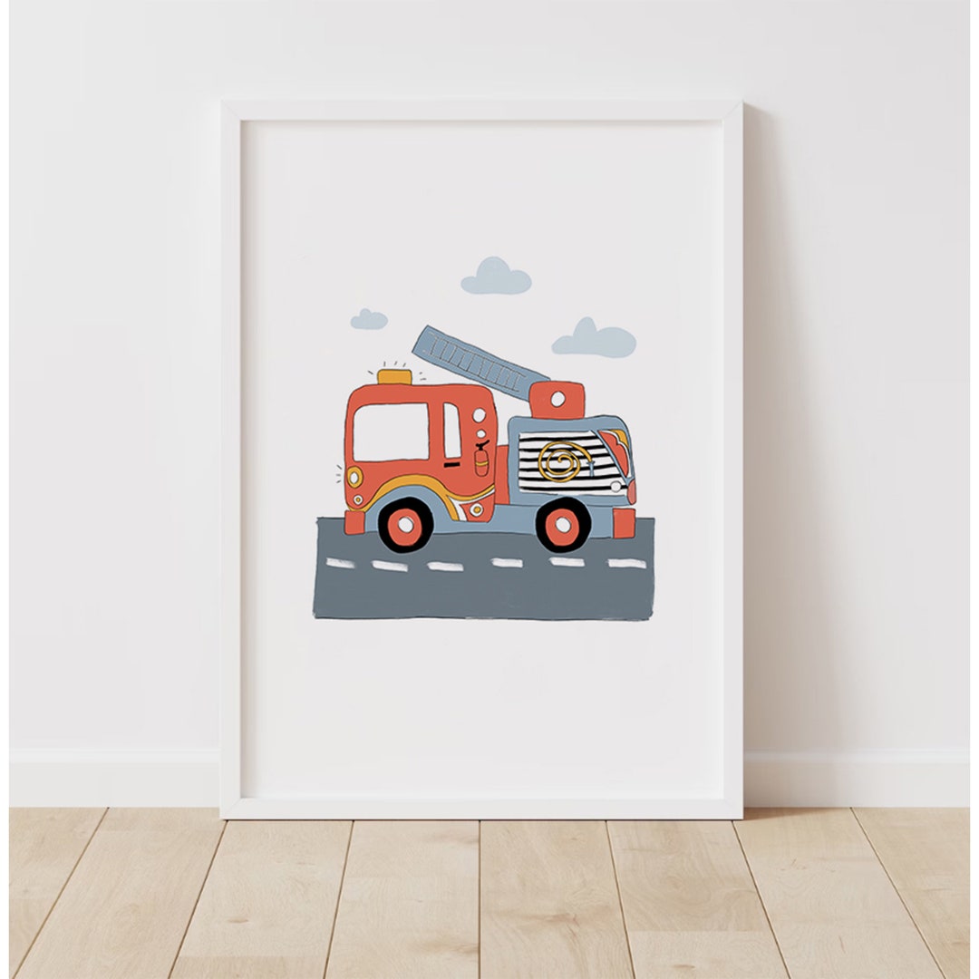Firetruck Emergency Vehicle Print Boys Room Prints Fire Etsy