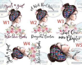 Just a girl who likes books, Tumbler, sublimation, clear or white waterslide tumbler decal, ready to use waterslide images