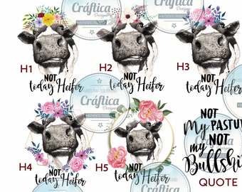 Watercolor not today heifer clear waterslide tumbler decal, ready to use waterslide images, 20oz tumbler decal, 30oz waterslide decals