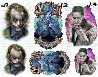 Joker clear or white waterslide tumbler decal, ready to use waterslide images, 20oz tumbler decal, 30oz waterslide tumbler decals