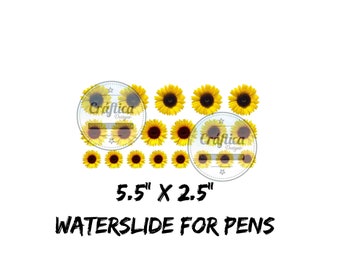 Sunflower clear or white waterslide tumbler decal, ready to use small waterslide images FOR PEN WRAPS or small size projects