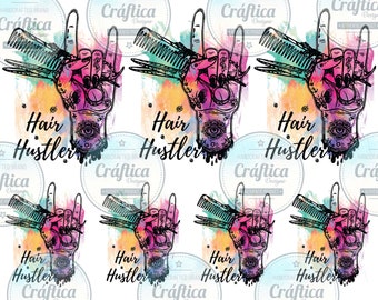 Hair Huster Watercolor waterslide tumbler decal, ready to use waterslide images, 20oz tumbler decal, 30oz, MUGS waterslide decals