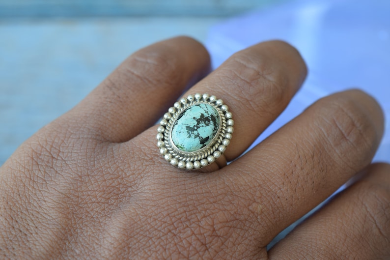 Natural Turquoise Cabochon Gemstone Gift Ring Beautiful Ring Sterling Silver Stackable Statement Ring Desert Sky Turquoise Ring