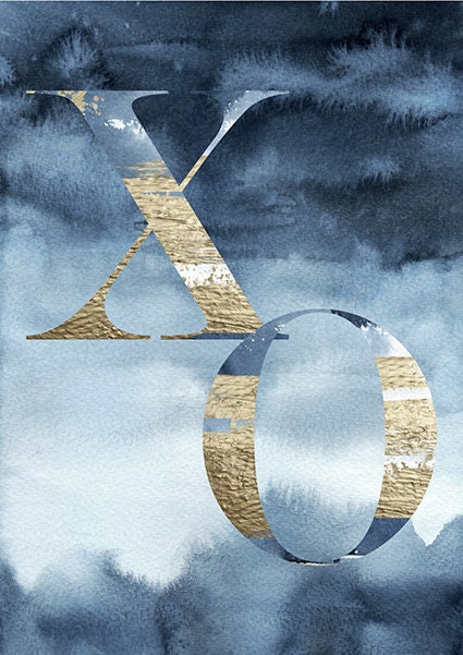 XO Blue Watercolour/gold Print - Etsy
