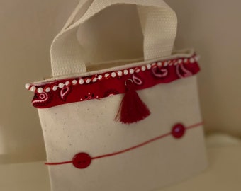 Little girl's hand decorated purse, Small Canvas purse, Valentine purse