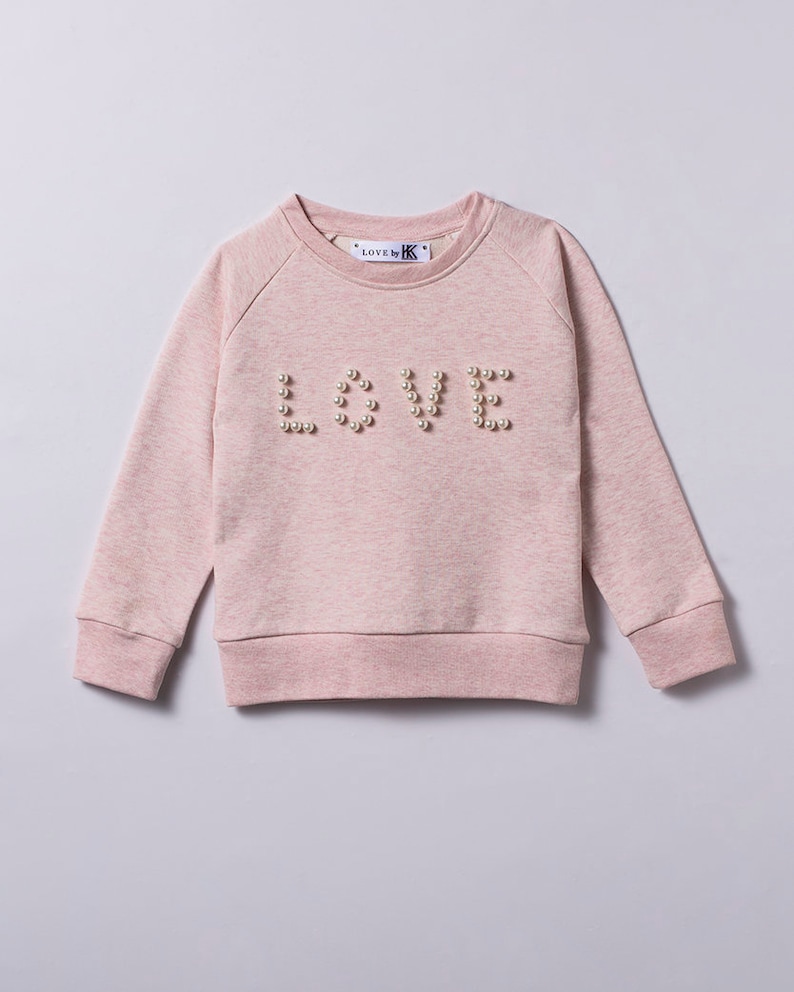 Fairwear Pullover Motiv Love mit Perlen verarbeitet M\u00e4dchen Pullover Perlen nachhaltig hergestellt