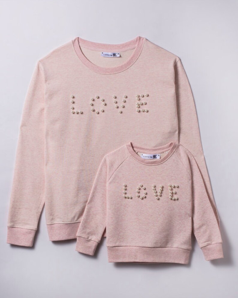 Fairwear Pullover Motiv Love mit Perlen verarbeitet M\u00e4dchen Pullover Perlen nachhaltig hergestellt