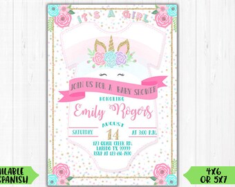 Unicorn Baby Shower Invitation / Digital File / Printable / Birthday / Invite