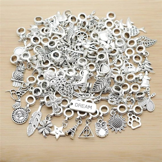 50pcs mix Charms Beads Fit sterling 925 Necklace European charm Bracelet Chain