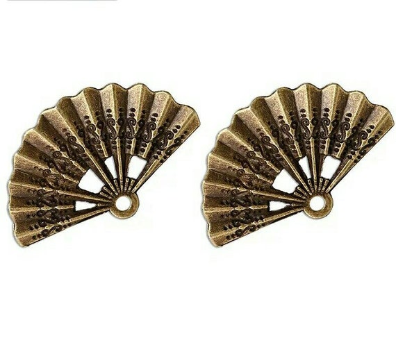 retro style Beautiful Folding fan alloy charms pendants 21*33mm