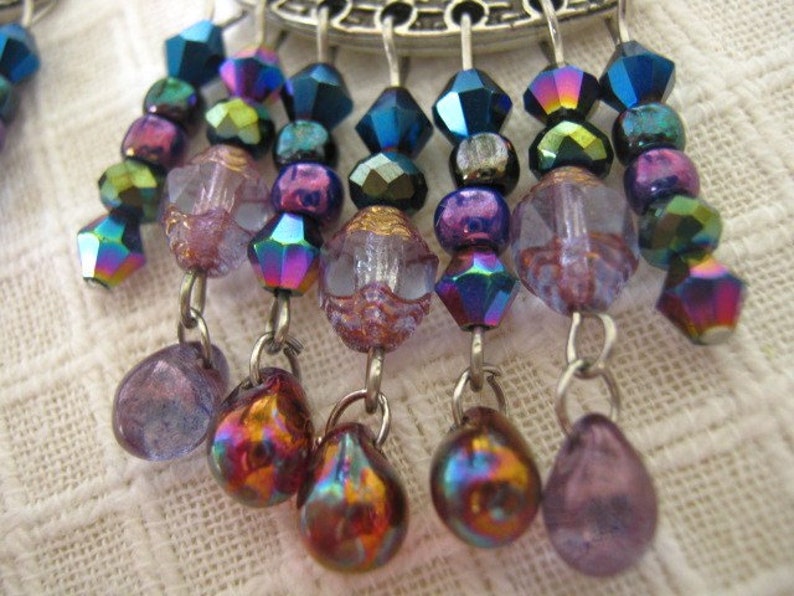 Handmade ethnic boho tringular chandelier earrings,antique silver dangle earrings,Czech glass beads jewelry,Stainless steel earhooks 02