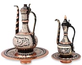 Engraved copper Ewer Pitcher Basin set, Hand Crafted Engraved Hammered copper Pitcher Ewer, Unique gift for her