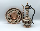 Engraved copper Ewer Pitcher Basin set, Hand Crafted Engraved Hammered copper Pitcher Ewer, Unique gift for her