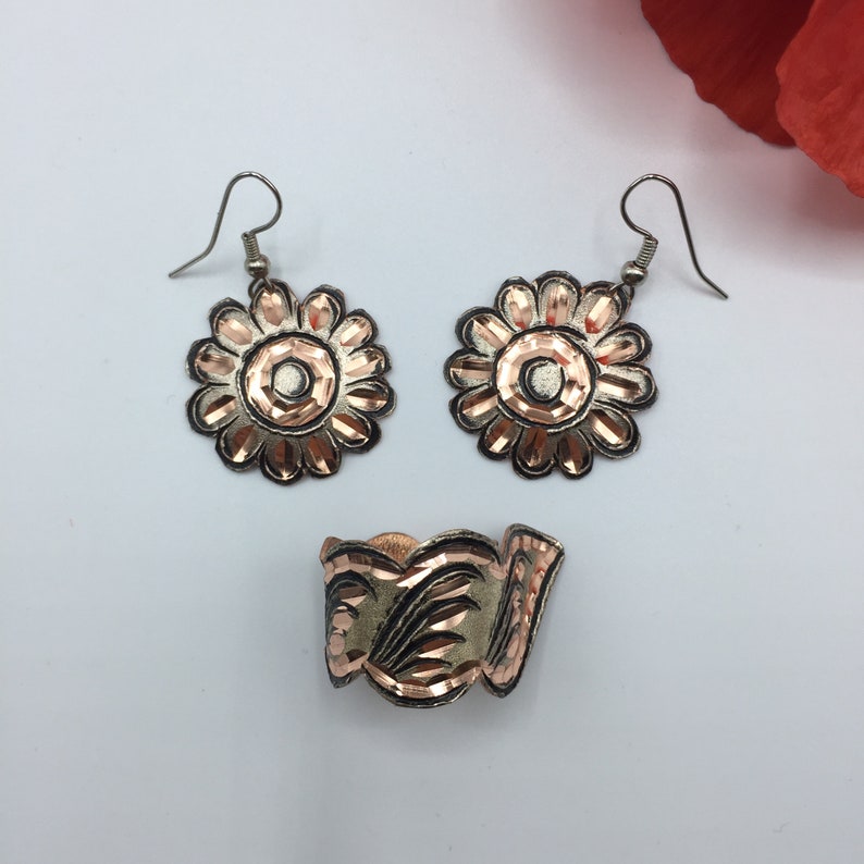 Bracelet Earring Ring Set, Hand Hammered Copper Bracelet, Copper Earrings, Hand Crafted Copper