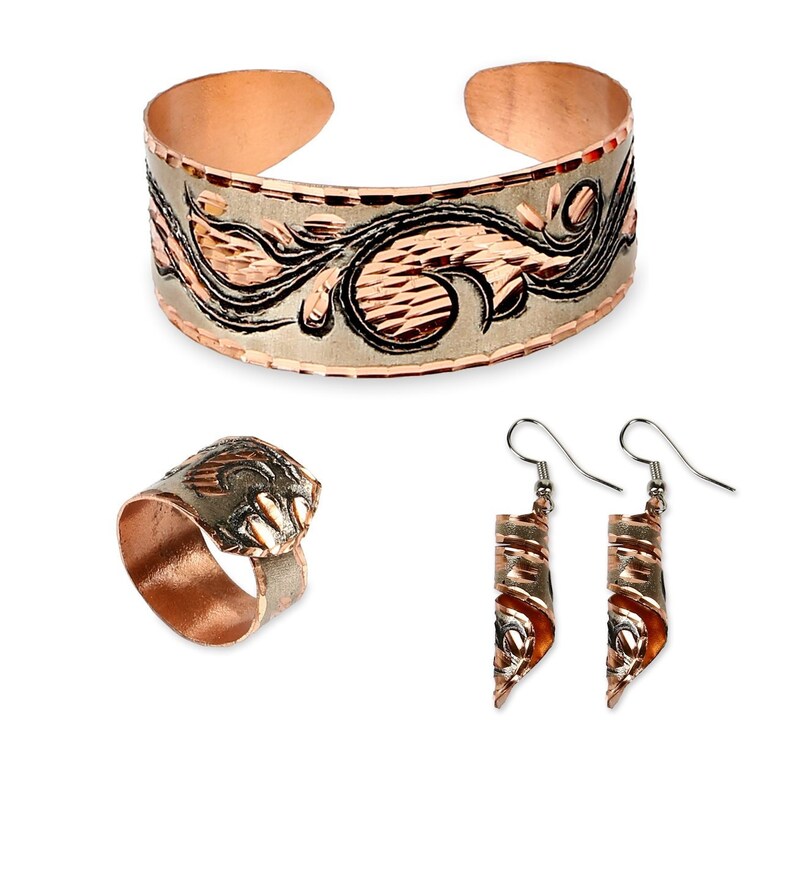 Hammered Copper Earring Bracelet Ring Set Hand Hammered Etsy